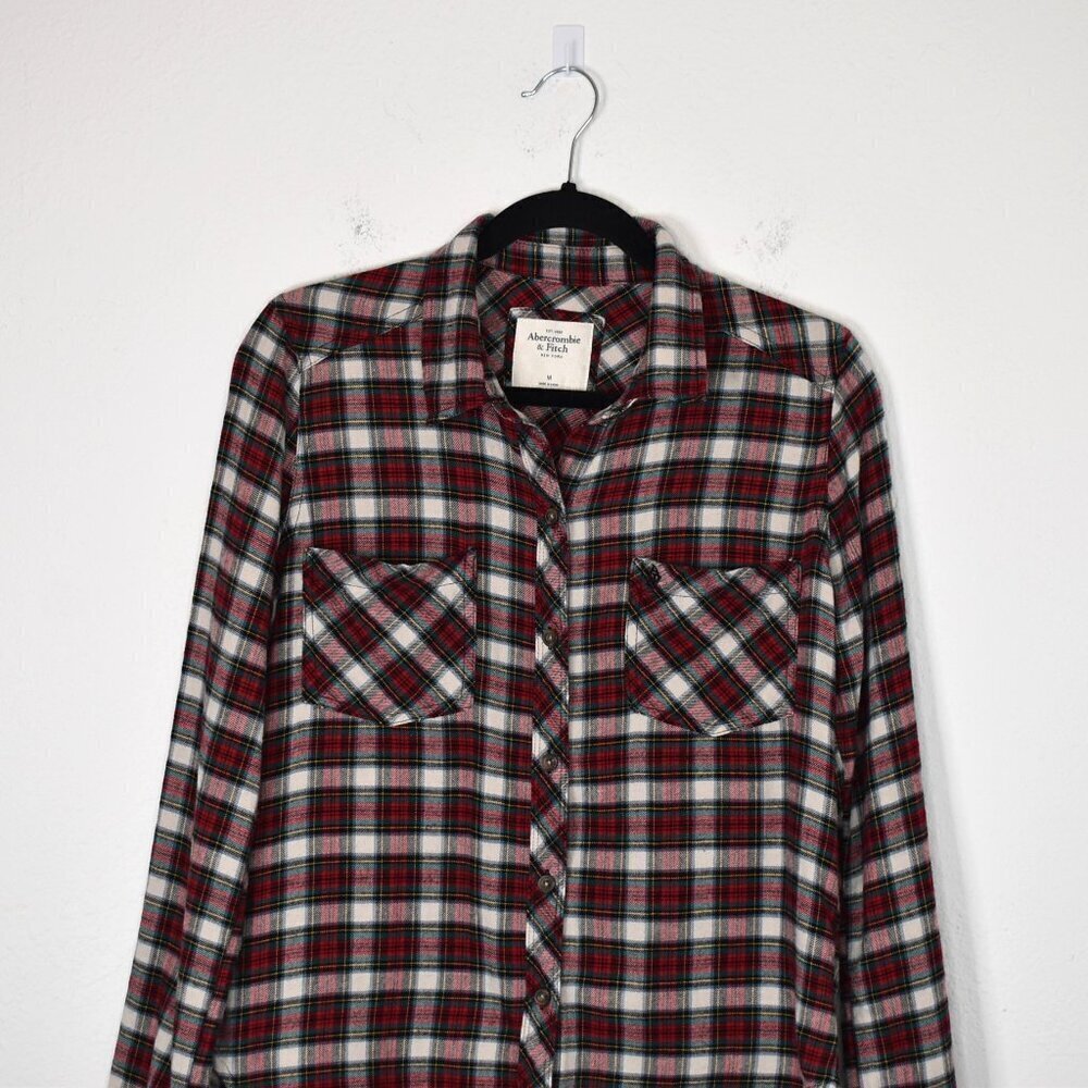 Abercrombie & Fitch Plaid Shirt Butyon Down Sz M Flannel Western Cowgirl Preppy - Picture 2 of 15